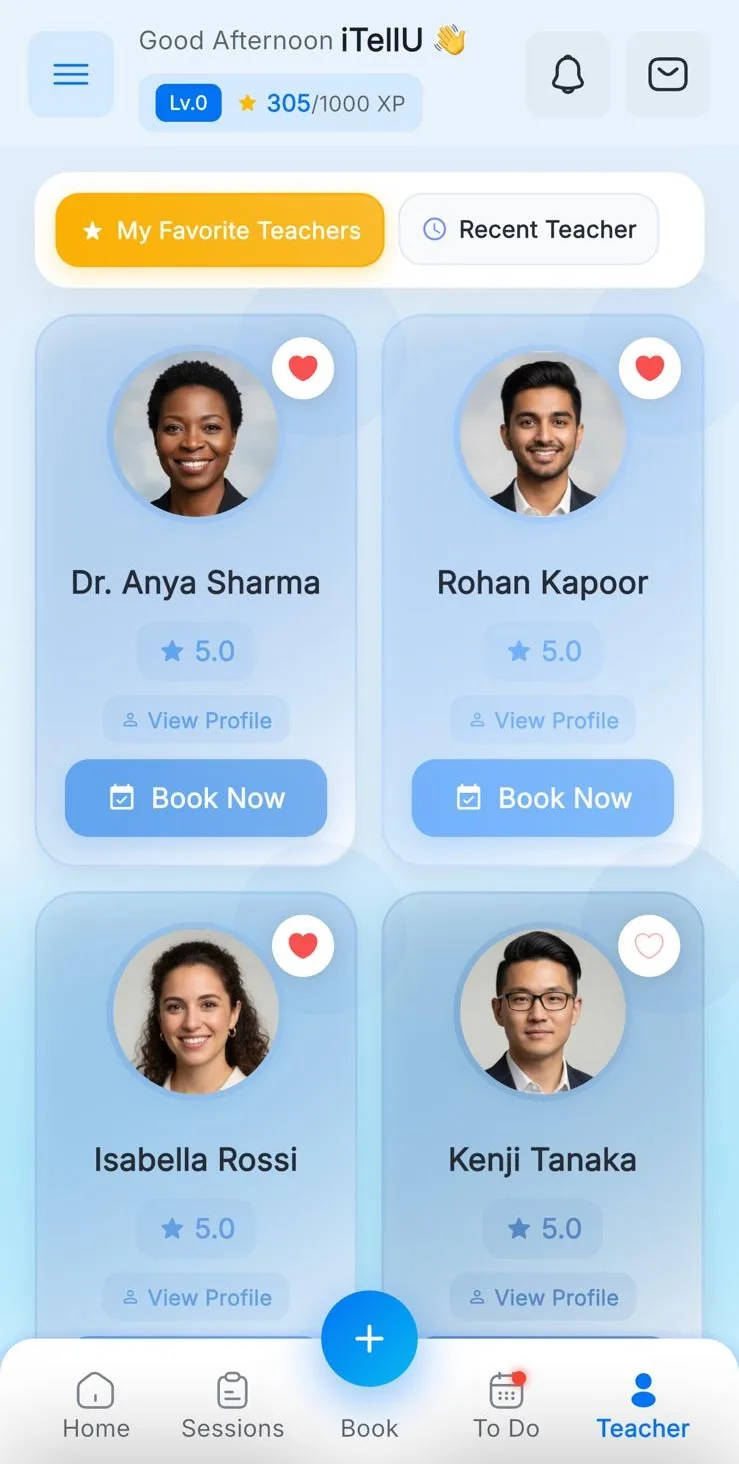 Choose a real English teacher in the iTellU app